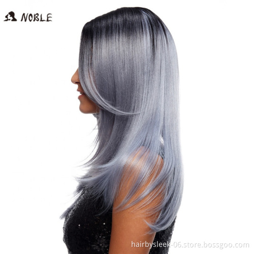 Noble Straight Hair Wigs 24 Inch Long Synthetic Wigs For Black Women Blue Silver 2 Colors Choice Hot Selling For Wholesale